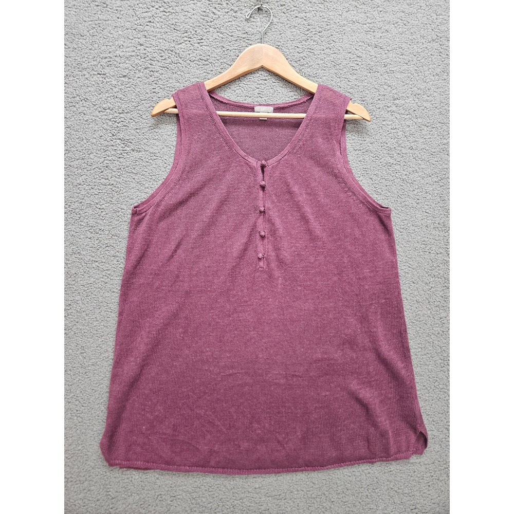 J. Jill Linen Knit Tank Top XL Purple V-Neck Button Front Lagenlook Coastal